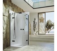 HÜPPE SolvaPro Puerta batiente con segmento fijo, fijación izquierda, a medida, An: 70-120cm, Al: 120-200cm, 7T1380123322, Cabinas de ducha: Color de perfil Vidrio Black Edition ESG transparente con A