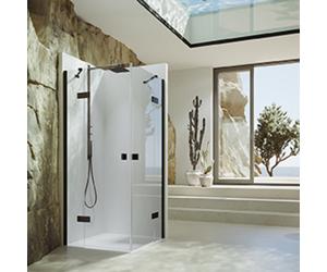 HÜPPE SolvaPro Puerta batiente con segmento fijo, fijación izquierda, anchura: 90cm, alto: 200cm, 7T1302123322, Cabinas de ducha: Color de perfil Vidrio Black Edition ESG transparente con ANTI-PLAQUE