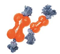 Hueso TPR con Cuerda Gloria - Hueso para Perros - Tamaño 13.97 cm - Material Resistente - Interactivo - Flexible - Juguete para Masticar - Juguetes para Perros - Color Naranja