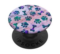 Huesos de huella de perro verde azulado, morado, rosa, gris y azul PopSockets PopGrip Adhesivo