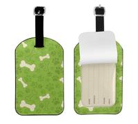 Huesos de pata de perro verdes,Etiquetas de equipaje de cuero sintético con nombre, etiquetas de viaje duraderas, 2 unidades