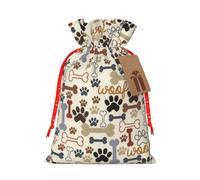 Huesos de perro con estampado de huellas de perro de 4.7 x 6.9 pulgadas en bolsa de Navidad con cordón, ideal para adultos para envolver regalos para Navidad y Halloween