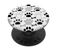 Huesos y Huellas de Perro en Negro, Blanco y Gris PopSockets PopGrip Adhesivo