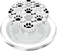 Huesos y Huellas de Perro en Negro, Blanco y Gris PopSockets PopGrip para MagSafe