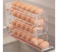 Huevera Nevera 4 Niveles Automática Con Dispensador De Huevos, Organizador De Plástico PP Para Frigorífico Y Encimera, Gran Capacidad 30 Huevos, Diseño Compacto Y Antideslizante, Color Transparente