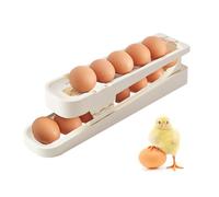 Huevera Nevera, Dispensador de Huevos Rodante Automático para Frigorífico, Plegable Organizador de Huevos de 2 Niveles, Ahorra Espacio para Cocina, Refrigerador (Blanco)
