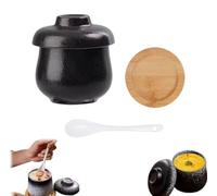 Hueveras escalfadas, Hueveras escalfadas con tapa y bandeja, Cocedor de huevos de cerámica de porcelana vintage de 250 ml con cuchara, para huevos al vapor y sopas (D)