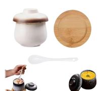 Hueveras escalfadas, Hueveras escalfadas con tapa y bandeja, Cocedor de huevos de cerámica de porcelana vintage de 250 ml con cuchara, para huevos al vapor y sopas (C)