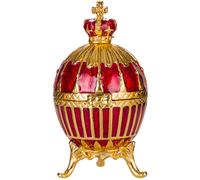 Huevo acanalado al estilo Fabergé caja de joya con corona del emperador 6,5 cm rojo