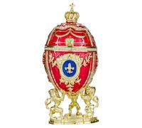 Huevo al estilo Fabergé caja de joya con leones y corona del emperador 16,5 cm rojo