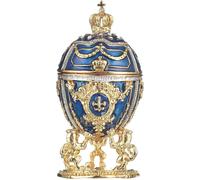 Huevo al estilo Fabergé caja de joya con leones y corona del emperador 7,5 cm azul