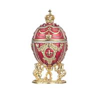 Huevo al estilo Fabergé caja de joya con leones y corona del emperador 7,5 cm Rojo