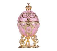 Huevo al estilo Fabergé caja de joya con leones y corona del emperador 7,5 cm rosa