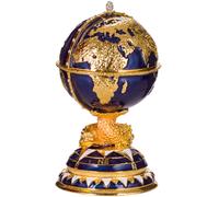Huevo al estilo Fabergé caja de joya Globo con barco 14,5 cm azul
