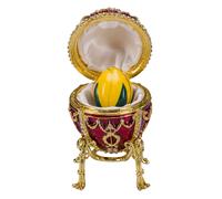 Huevo al estilo Fabergé Capullo de rosa caja de joya 9,5 cm rojo