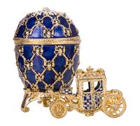 Huevo al estilo Fabergé de coronacion imperial Caja de Joya con carruaje 10 cm azul