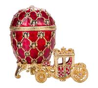 Huevo al estilo Fabergé de coronacion imperial Caja de Joya con carruaje 10 cm rojo