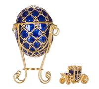 Huevo al estilo Fabergé de coronacion imperial Caja de Joya con carruaje 19 cm azul