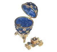 Huevo al estilo Fabergé de coronacion imperial Caja de Joya con carruaje 6,5 cm azul