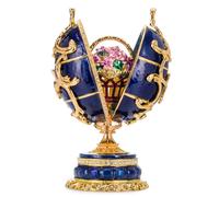 Huevo al estilo Fabergé Flores de Primavera Caja de música con cesta de flores 16,5 cm azul