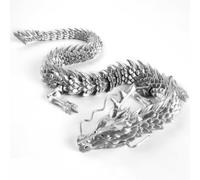 Huevo De Dragón Impreso En 3D,Dragón y Huevo De Dragón De Cristal Totalmente Articulado y Flexible,Adornos De Dragón,Juguete De Dragón De Escritorio para Decoración del Hogar (Plata)