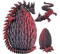 Huevo De Dragón Impreso En 3D,Dragón y Huevo De Dragón De Cristal Totalmente Articulado y Flexible,Adornos De Dragón,Juguete De Dragón De Escritorio para Decoración del Hogar (Negro Rojo)