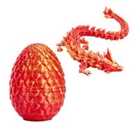 Huevo De Dragón Impreso En 3D,Dragón y Huevo De Dragón De Cristal Totalmente Articulado y Flexible,Adornos De Dragón,Juguete De Dragón De Escritorio para Decoración del Hogar (Rojo)