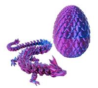 Huevo De Dragón Impreso En 3D,Dragón y Huevo De Dragón De Cristal Totalmente Articulado y Flexible,Adornos De Dragón,Juguete De Dragón De Escritorio para Decoración del Hogar (Púrpura)