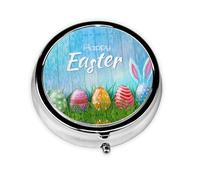 Huevo de Pascua de madera de conejo. Este pequeño pastillero redondo de viaje de tres compartimentos es perfecto para almacenar medicamentos diarios, vitaminas y sobre la marcha.