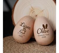 Huevo de Pascua de Madera Personalizado Maracas Sonajero Grabado a Medida Mi Primera Pascua Recuerdo Juguete para Bebés (Wood)