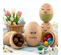 Huevo de Pascua de Madera Personalizado Maracas Sonajero Grabado a Medida Mi Primera Pascua Recuerdo Juguete para Bebés (Hollow Customizable Wooden Eggs)