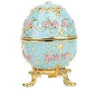 Huevo de Pascua decorativo, esmaltado a mano con diamantes de imitación, huevo Fabergé artesanal para escritorio hogar oficina, regalo festivo primaveral para coleccionistas y amantes de la decoración