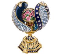 Huevo retorcido al estilo Fabergé con cesta de flores 12 cm azul
