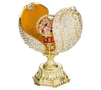 Huevo retorcido al estilo Fabergé con cesta de flores 12 cm crema