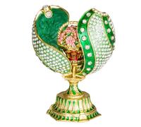 Huevo retorcido al estilo Fabergé con cesta de flores 12 cm verde