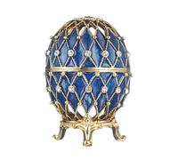 Huevo tallado al estilo Fabergé caja de joya 7,5 cm azul