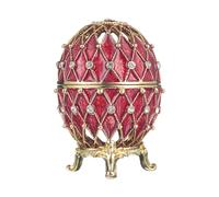 Huevo tallado al estilo Fabergé caja de joya 7,5 cm rojo
