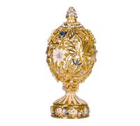 Huevo tallado al estilo Fabergé con flores y mariposa 7 cm color dorado