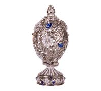 Huevo tallado al estilo Fabergé con flores y mariposa 7 cm color plata