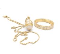 Huevos de Fabregé hechos a mano: collar y pulsera con colgante de huevo de Fabrege, juego de joyas de cristal austriaco blanco, joyería de diamantes de cristal austriaco puro, decoración de oro de 24