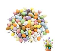 Huevos de Pascua genéricos | 100 piezas de decoración manchada para relleno de cesta, huevos de espuma con tallos - para decoración de fiesta de oficina, casa, florero, corona