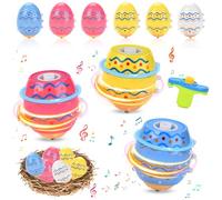 Huevos de Pascua Giratorios, Set de 6 Juguetes Luminosas de Huevos de Pascua, Huevo de Pascua con Luces LED y Música, Kit de Relleno para la Búsqueda de Huevos, Regalos para Niños y Niñas de 3-12+