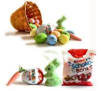 Huevos de Pascua Kinder 2024 - Cesta de Pascua + Huevo Kinder Sorpresa + 125 Huevos Shoko Bons + Adornos de Pascua