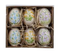 Huevos de Pascua para colgar, 4 x 6 cm, caja de 6 unidades, huevos decorativos con flores y colgador, huevos de gallina auténticos soplados, huevos decorativos para Pascua, primavera, decoración de