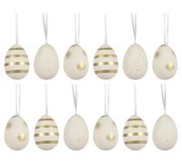 Huevos de Pascua para colgar, 4 x 6 cm, resistentes a la rotura, juego de 12 unidades - huevos de plástico con colgador - Huevos decorativos de plástico para Pascua Primavera - Decoración de primavera