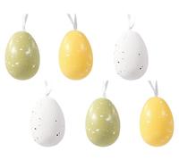 Huevos de Pascua para colgar, 6 x 9 cm, moteados, juego de 6 huevos de plástico con ganchos para colgar, huevos decorativos de plástico para Pascua, primavera, huevos de plástico, decoración de