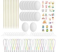 Huevos de Pascua para colgar, kit de decoración de huevos de Pascua, 25 huevos de plástico de 6 cm, 25 colgadores de huevos de Pascua, 25 pinchos de bambú, 29 pegatinas de conejo, huevos de plástico