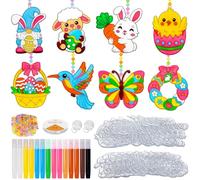 Huevos de Pascua para Pintar, 24 Piezas Manualidades Kit de Pascua y Primavera para Colgar, Mariposas Pájaros Pollos Colgantes para Niños, Decoración de Ventanas con Atrapasol, Creativos Regalo Pascua