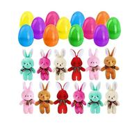 Huevos de Pascua precargados: colgante de conejito de peluche, juego de huevos listos para usar, carcasa de que se abre a presión, interior de caramelos variados, cubo de transporte de vinilo