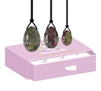 Huevos de Yoni de piedra natural Huevo de jade perforado Set con caja Mujeres Ejercicio de Kegel, Huevos de sangre de dragón